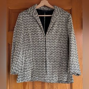 LAFAYETTE 148 Tweed Blazer Jacket in Cream/Black Zig Zag Pattern